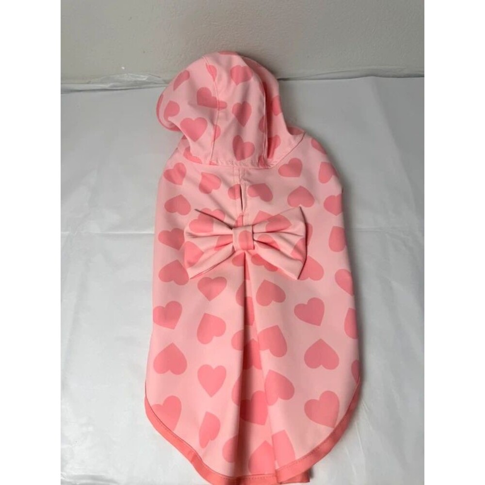 Rachel Zoe Pink Heart Dog Raincoat Hooded Bow Size Small